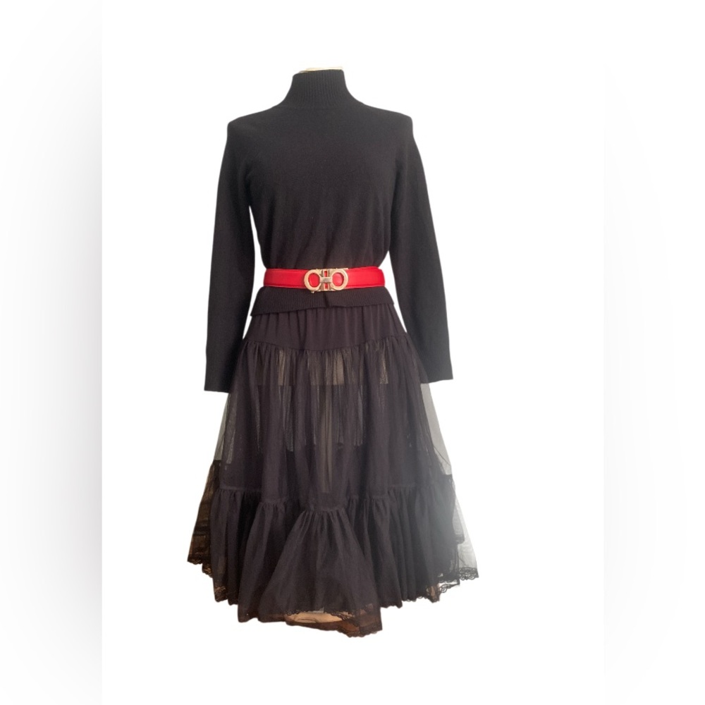Vintage Anthropologie Odille Black Layered Tulle Skirt - pristine size S/M black